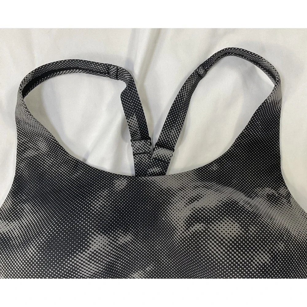 ATHLETA Printed Advance Bra Size 34 D Black Gray Adjustable Straps Athletic 432